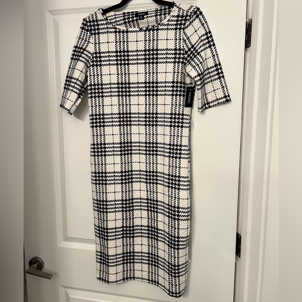 Tacera Black and White Houndstooth Plaid
Textured‎ Midi Dress sheath